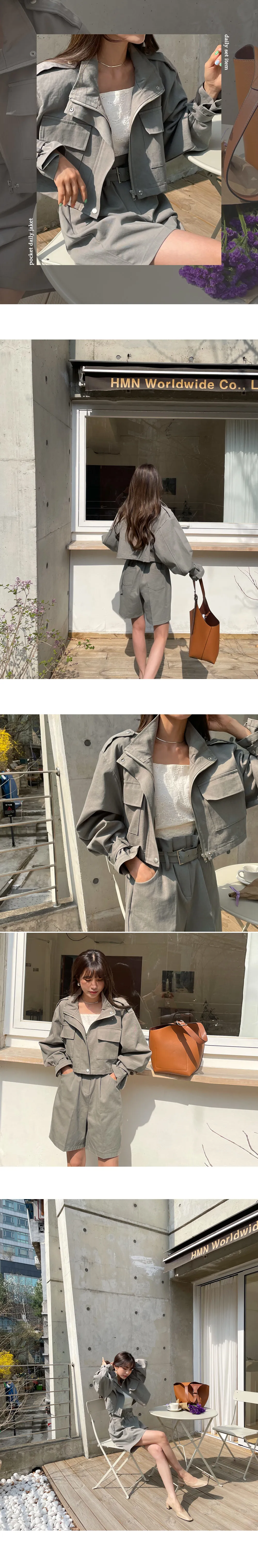 クロップドポケットジャケット&ベルト付ハーフパンツスSET・全2色 | DHOLIC | 詳細画像2