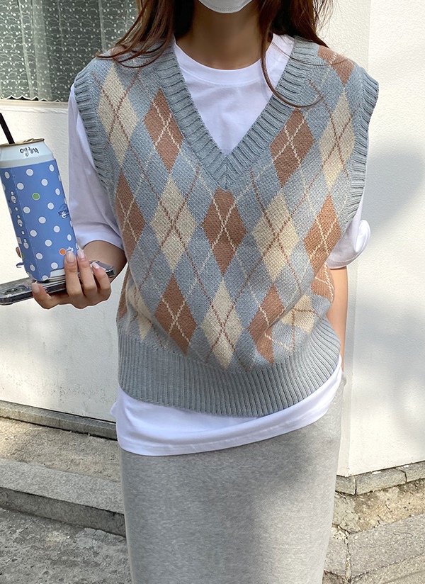 アーガイルチェックニットベスト レディースファッション通販 Dholic