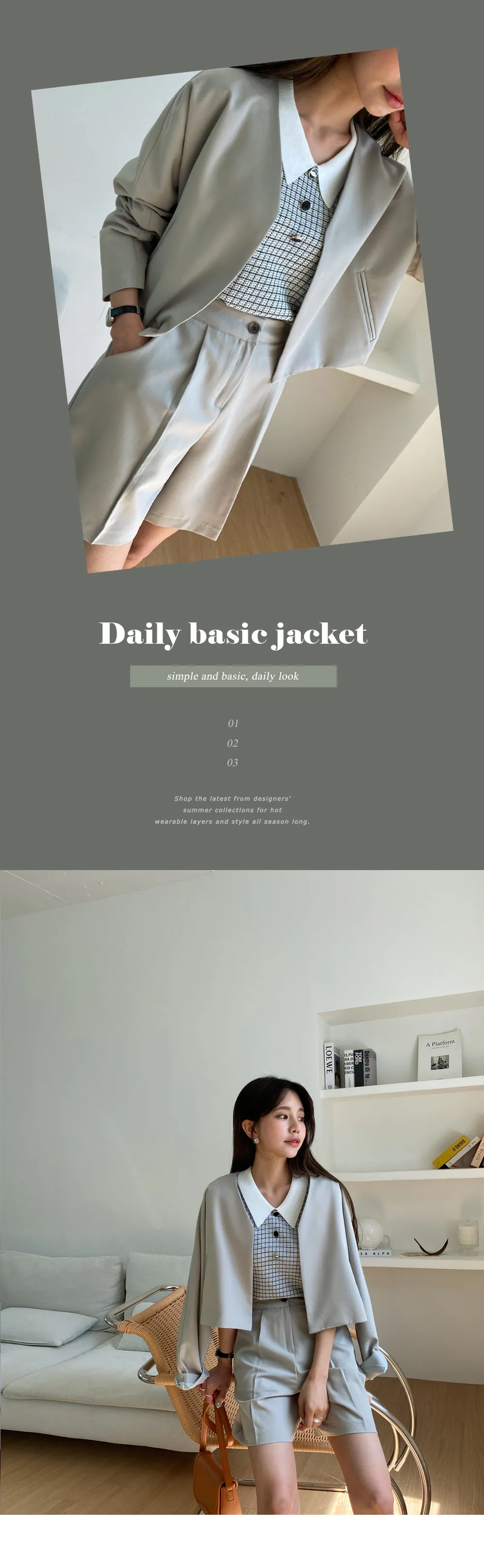ノーカラーショートジャケット&ハーフスラックスSET・全3色 | DHOLIC | 詳細画像10