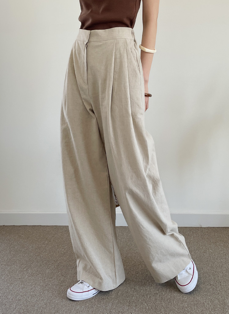 リネンツータックワイドパンツ・全2色 | レディースファッション通販