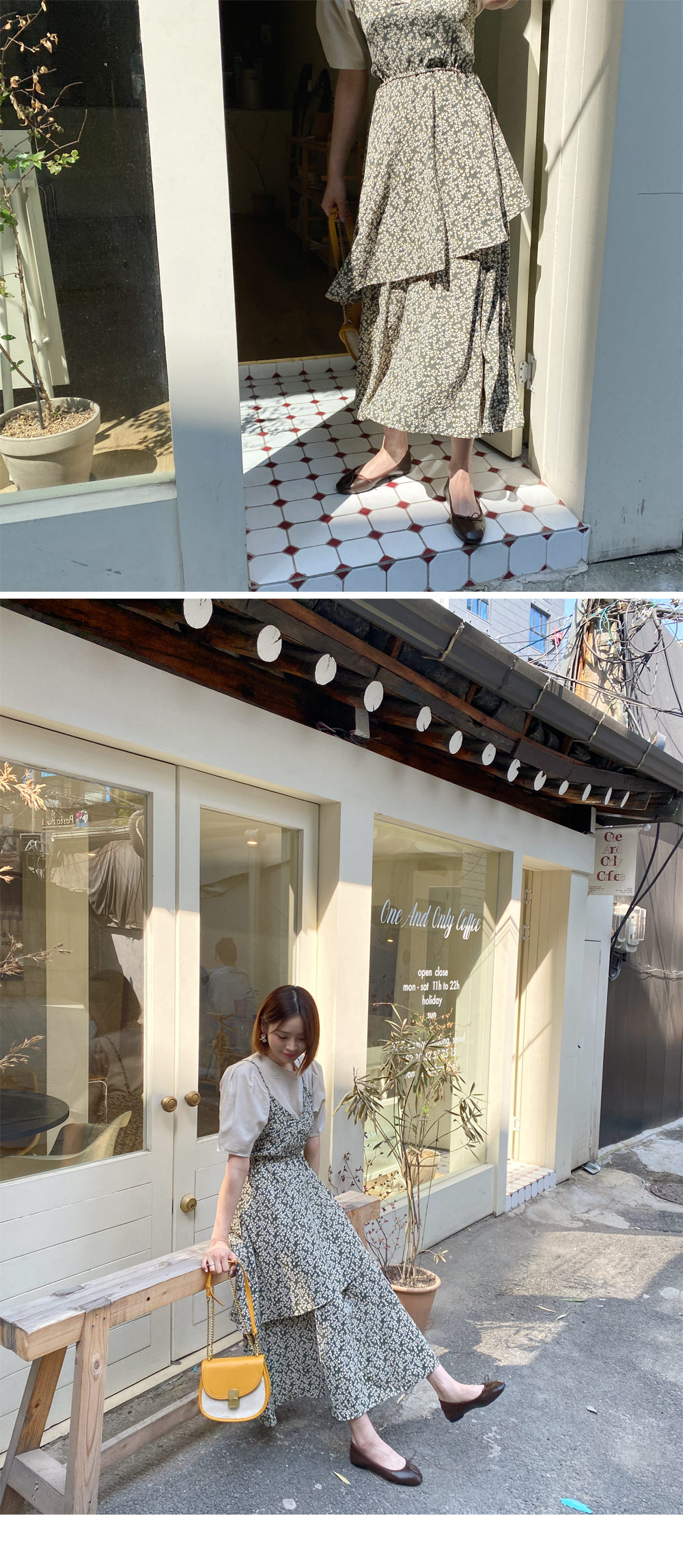 クリーム色ブルー花柄ティアードキャミワンピース 花柄ティアードキャミワンピース | レディースファッション通販