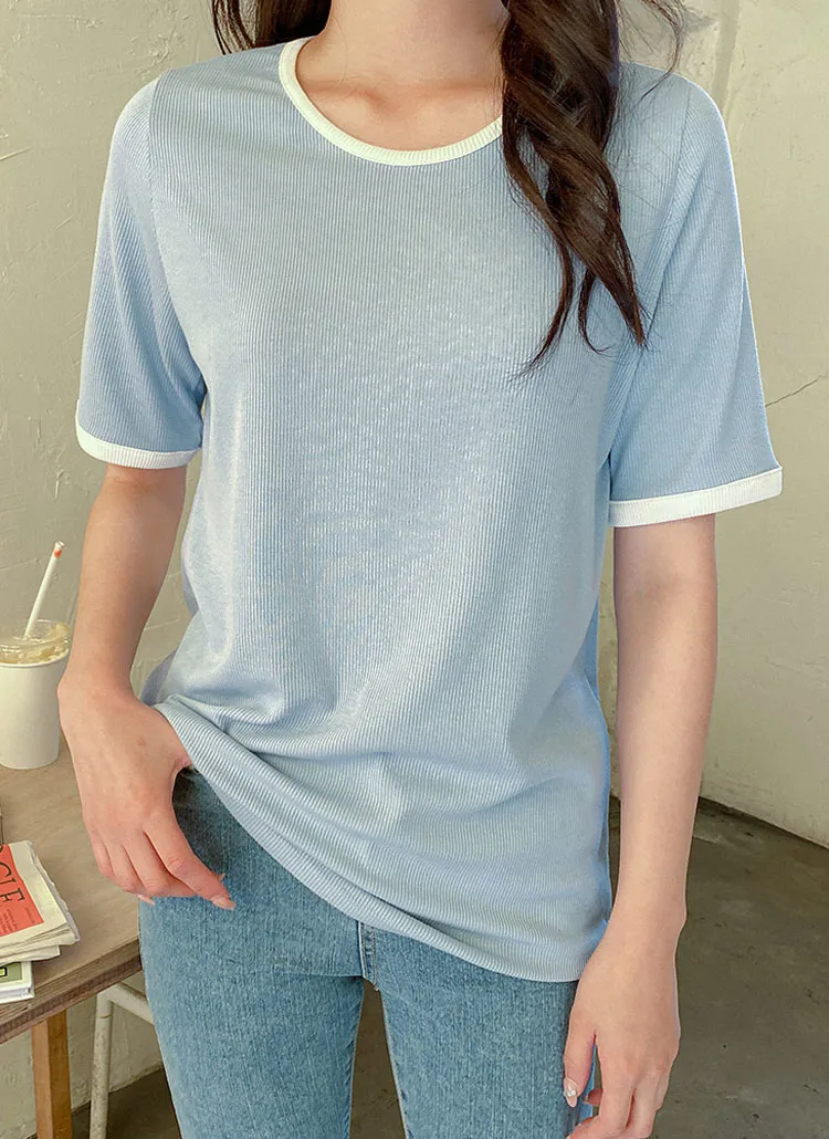 配色ラウンドネック半袖Tシャツ | 09women | 詳細画像1