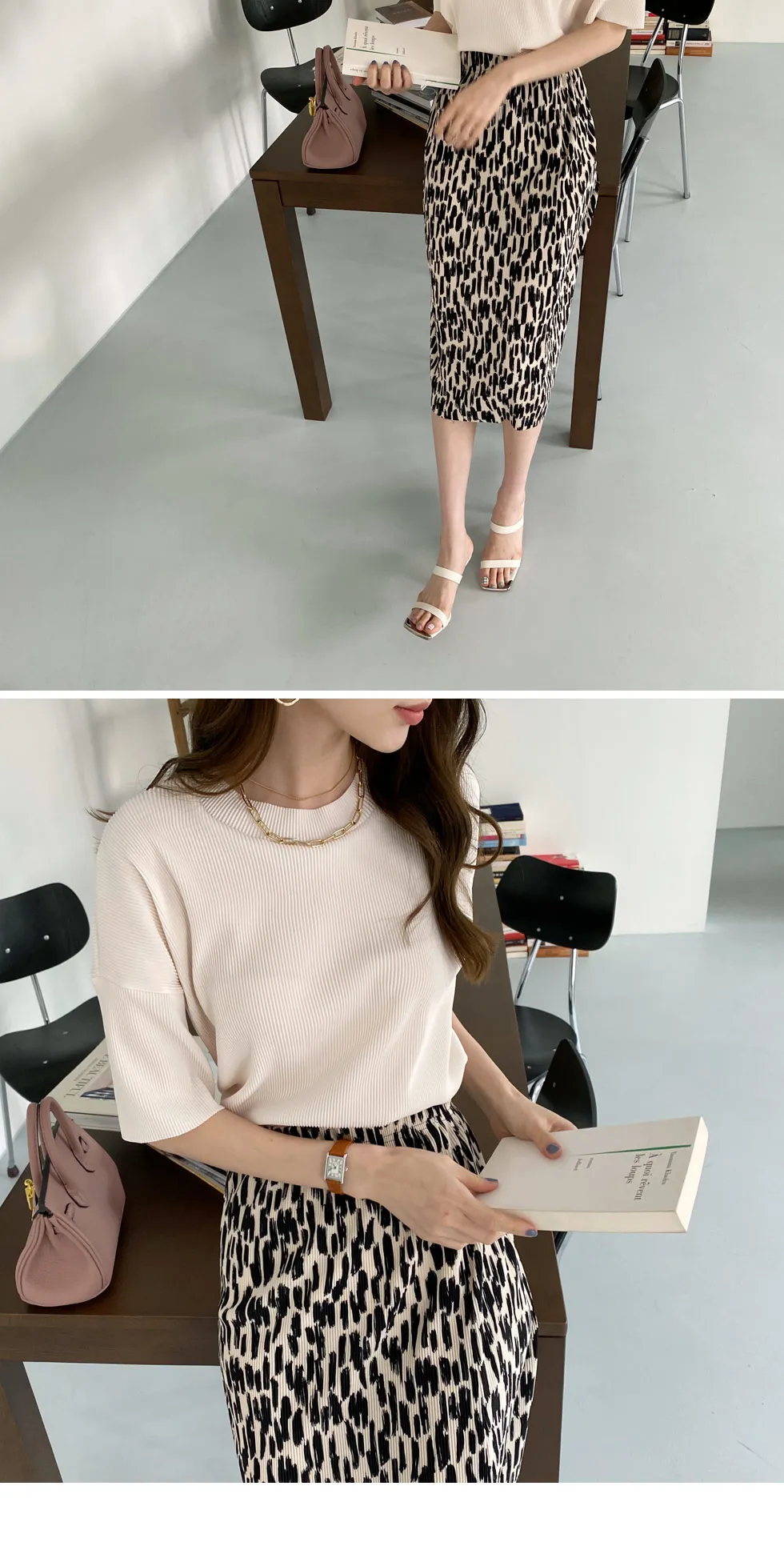 プリーツTシャツ&レオパードスカートSET・全2色 | DHOLIC PLUS | 詳細画像8