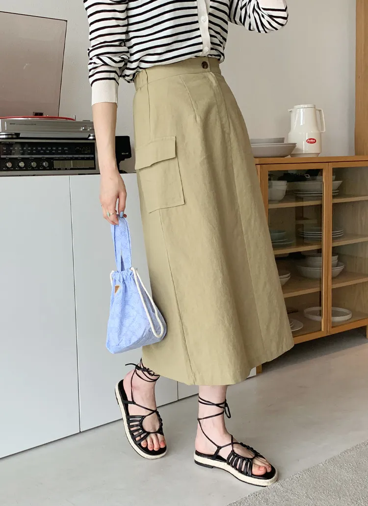 リネン混カーゴポケットスカート・全4色 | DHOLIC | 詳細画像1