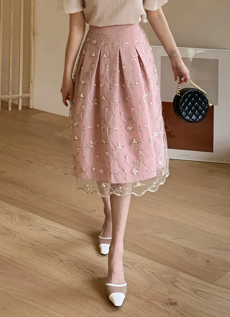 フラワー刺繍スカート・全2色 | DHOLIC | 詳細画像1