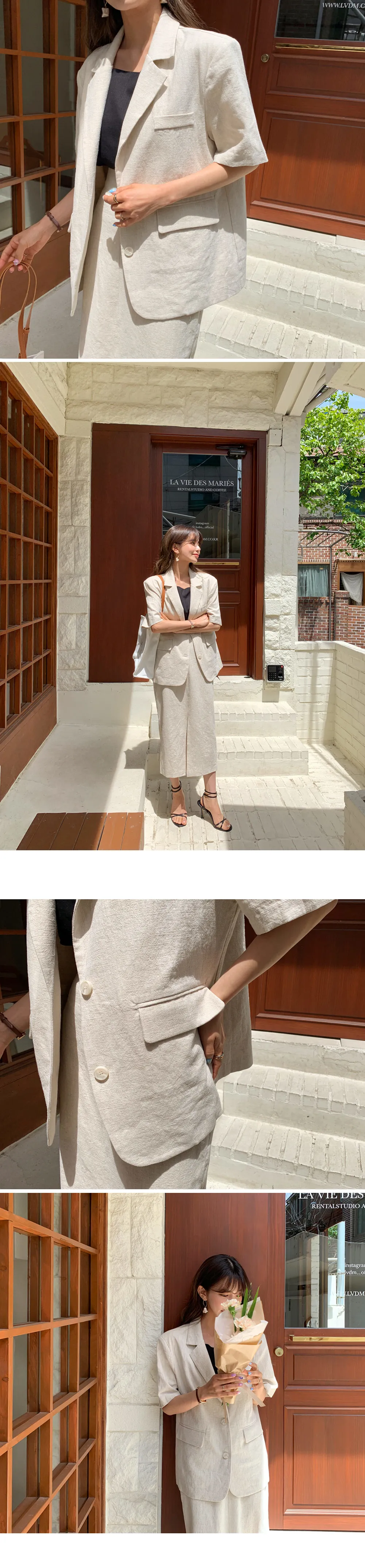 リネン混半袖ジャケット&HラインスカートSET・全3色 | DHOLIC | 詳細画像2