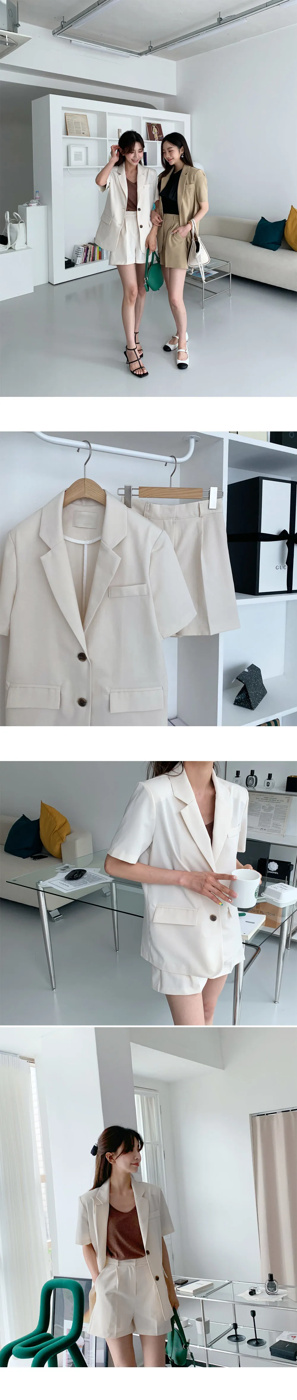 ルーズ半袖ジャケット&タックショートパンツSET・全4色 | DHOLIC | 詳細画像3
