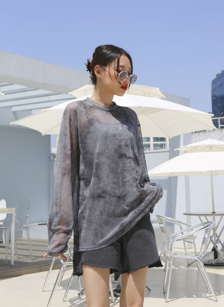 オーバーフィットシアールーズシースルータイダイtシャツ春夏秋冬 トップス 長袖tシャツ 12ons 12オンス ファッション総合通販 Dholic