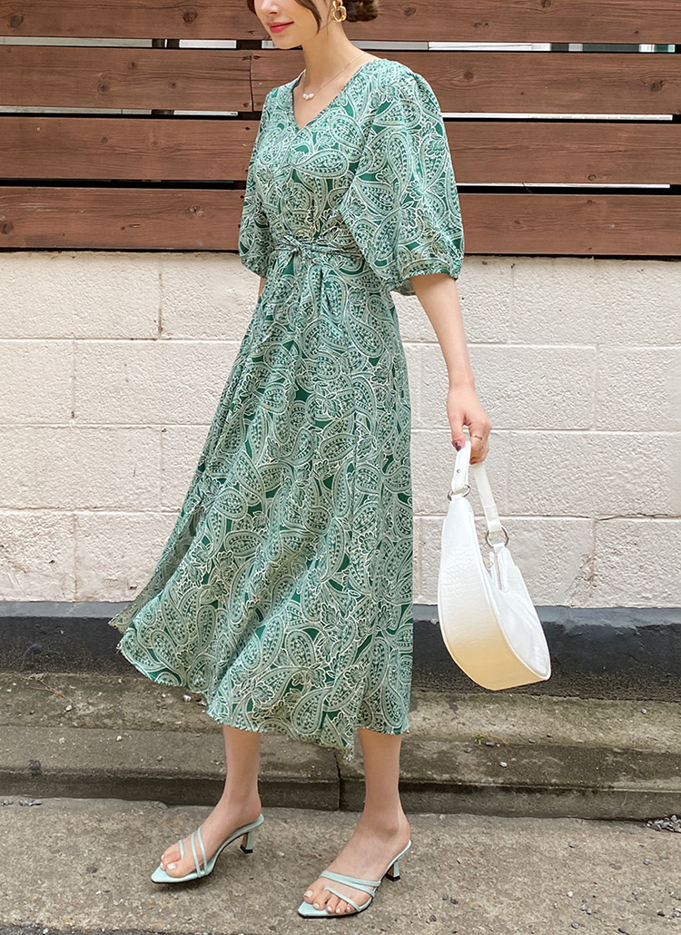 ペイズリーパターンvネックフレアロングワンピース春夏 ワンピース ロング Dholic Ladies ディーホリックレディース ファッション総合通販 Dholic