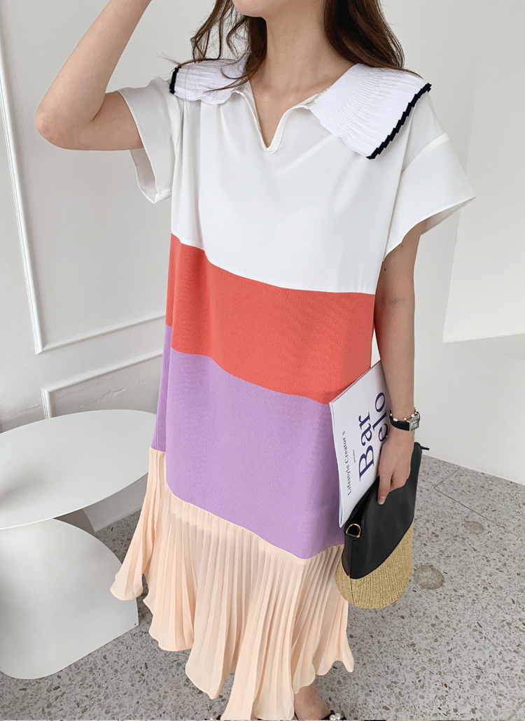 配色カラーリブラッフルフレアロングワンピース春夏 ワンピース ロング Dholic Ladies ディーホリックレディース ファッション総合通販 Dholic