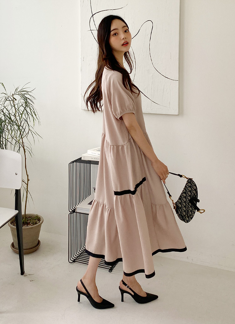 配色ラインティアードラウンド半袖パフロングワンピース春夏秋 ワンピース ロング Dholic Ladies ディーホリックレディース ファッション総合通販 Dholic 配色ラインティアードラウンド半袖パフロングワンピース春夏秋 ワンピース ロング Dholic Ladies ディーホリックレディース ファッション総合通販 Dholic