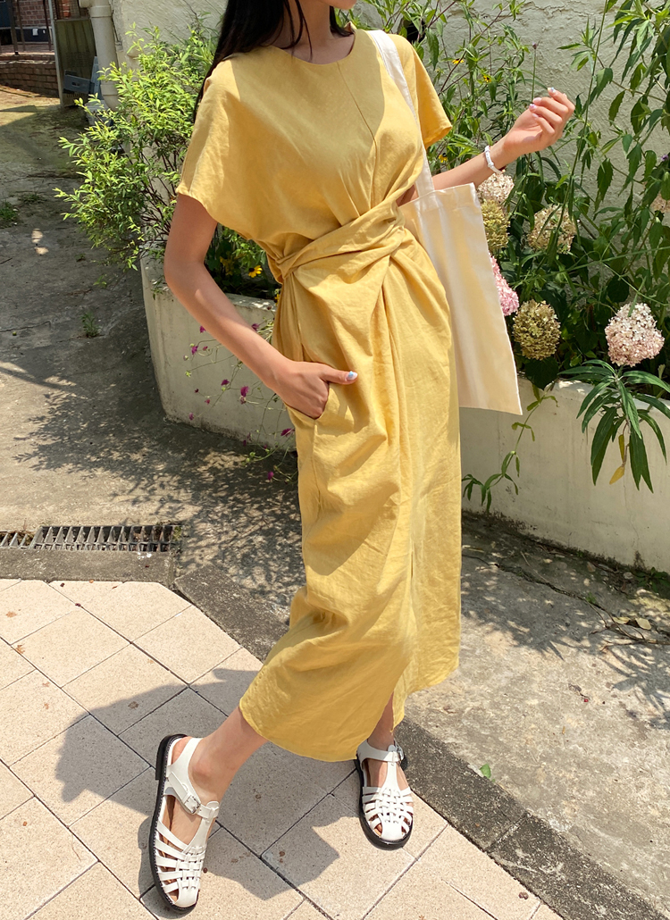 リネン混ツイストラップラウンド半袖ワンピース春夏秋 ワンピース ロング Dholic Ladies ディーホリックレディース ファッション総合通販 Dholic