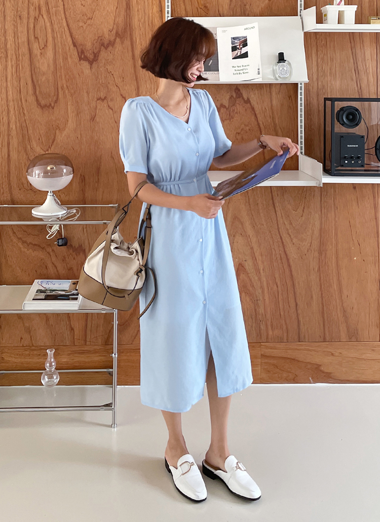 Vネックボタン半袖フレアaラインロングワンピース春夏秋 ワンピース ロング Dholic Ladies ディーホリックレディース ファッション総合通販 Dholic