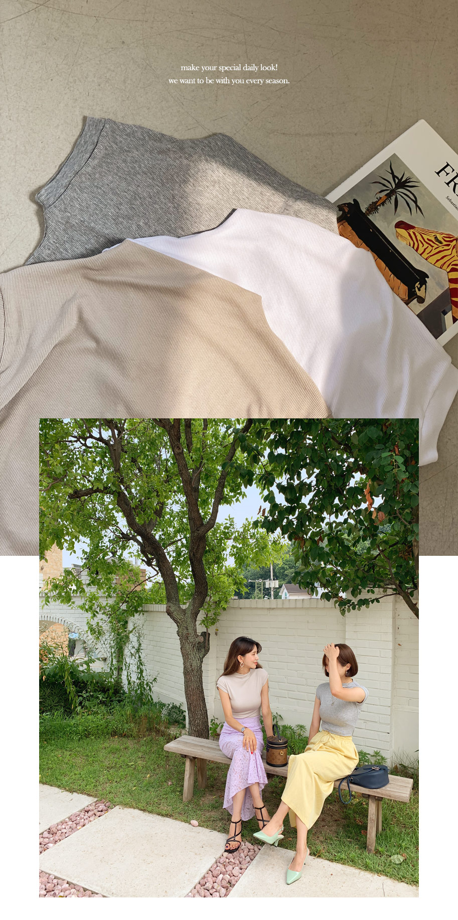 リブハーフネックTシャツ・全4色 | DHOLIC | 詳細画像2