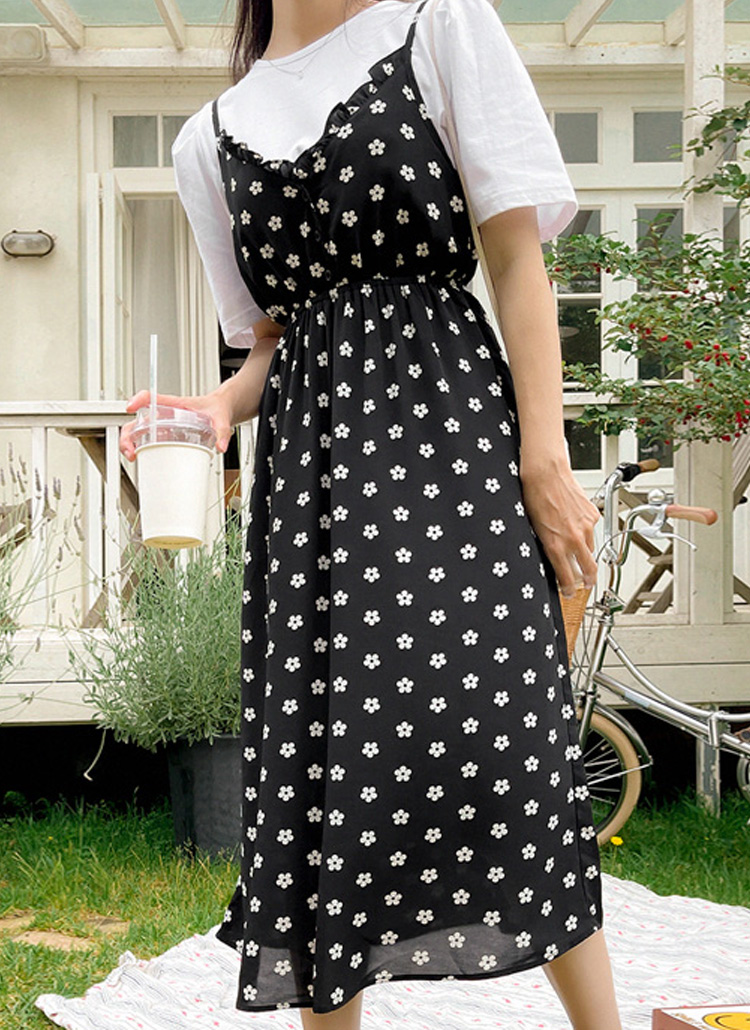 フラワー キャミソール ワンピース ドレス Flower spangle camisole dress/フラワースパンコール