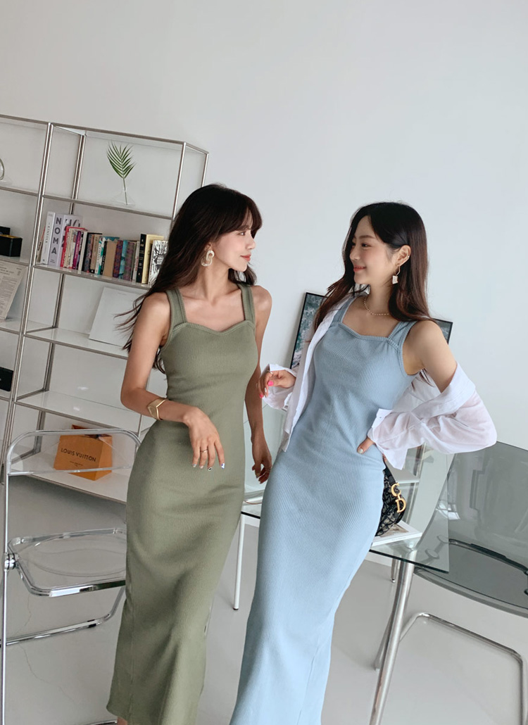 riu ノースリーブニットワンピース ブラック 在庫あり】リブノースリワンピース | レディースファッション