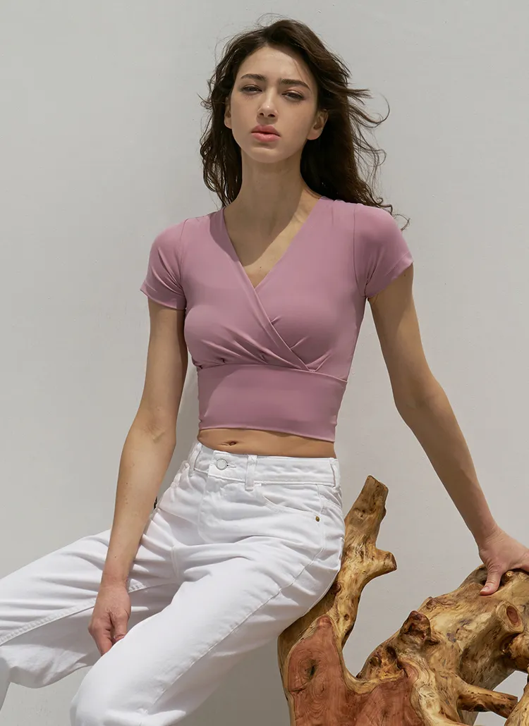 カシュクールクロップドTシャツ(ash pink) | DEVIWEAR | 詳細画像1