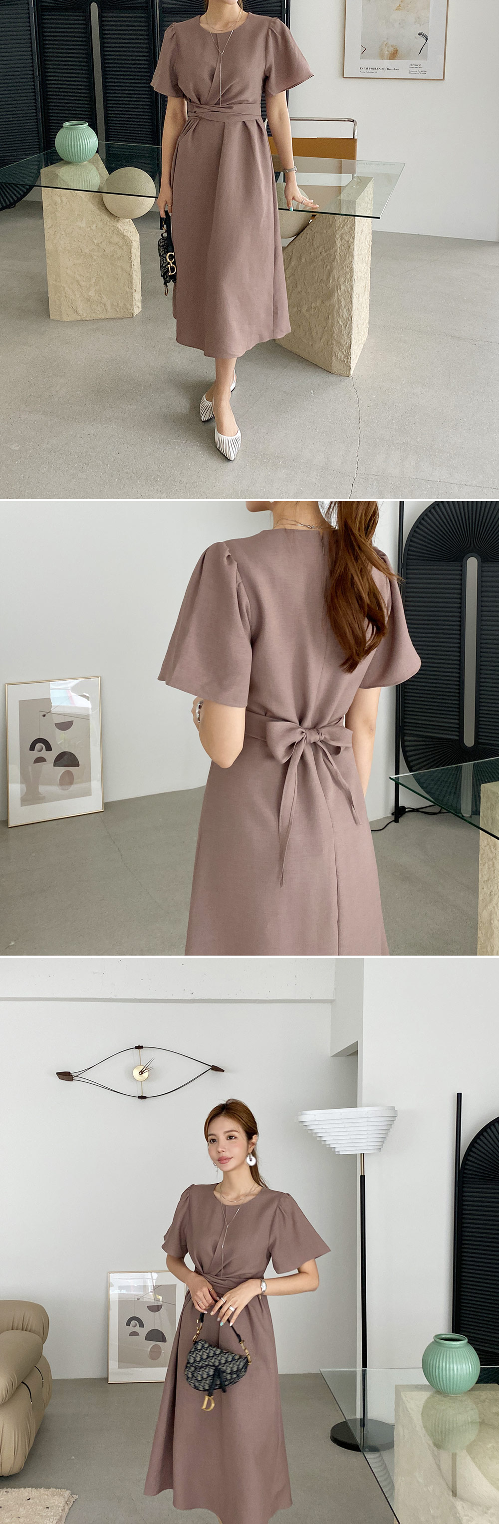 ♡PROPORTION♡新品　半袖ワンピース　リボン　薄ピンク リボン半袖ワンピース・全3色 | レディースファッション通販