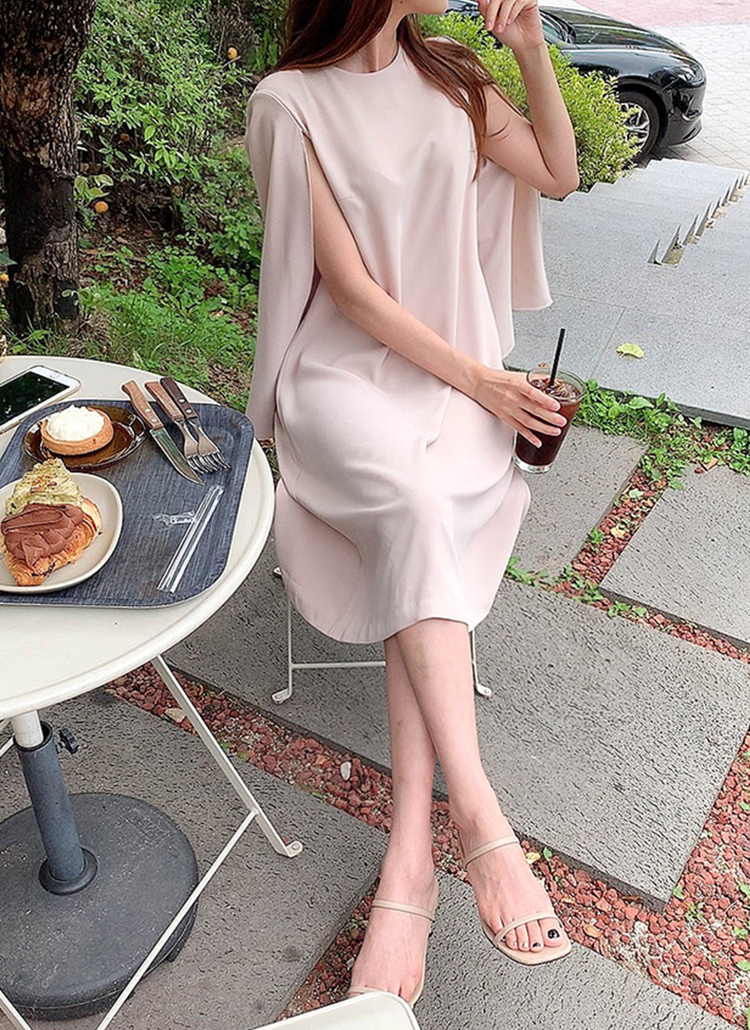 ケープスリーブラウンドネックワンピース上品女子会無地ベーシック春夏秋 ワンピース ミディワンピース Minagram ミナグラム ファッション総合通販 Dholic