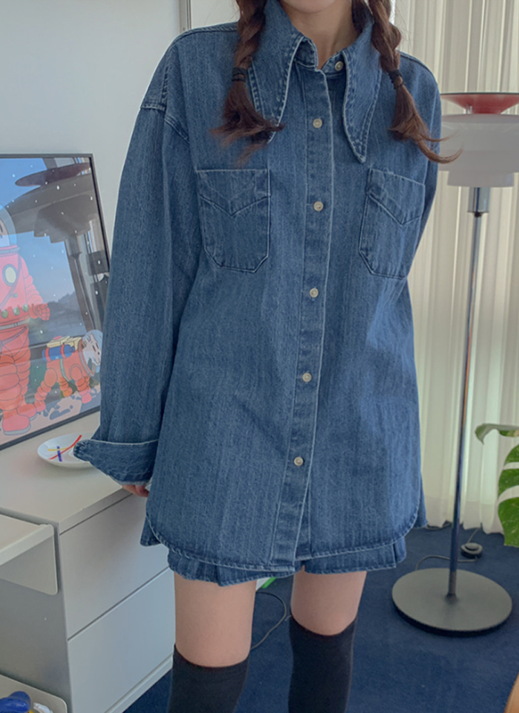 バリモアカラーロングデニムシャツ P ブラウス シャツ レディースファッション通販 Dholic ディーホリック