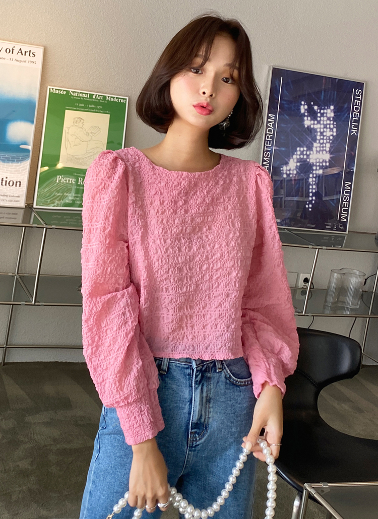 リンクルラウンドネック長袖クロップド丈パフスリーブブラウス春秋冬 ブラウス ブラウス Dholic Ladies ディーホリックレディース ファッション総合通販 Dholic