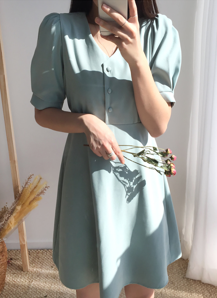 パフスリーブボタンフレアミニワンピース春夏秋 ワンピース ミニワンピース Envylook エンビールック ファッション総合通販 Dholic