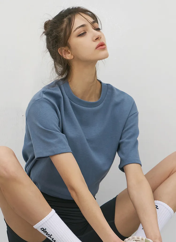ウエストゴムクロップド半袖Tシャツ(ECO BLUE) | DEVIWEAR | 詳細画像1