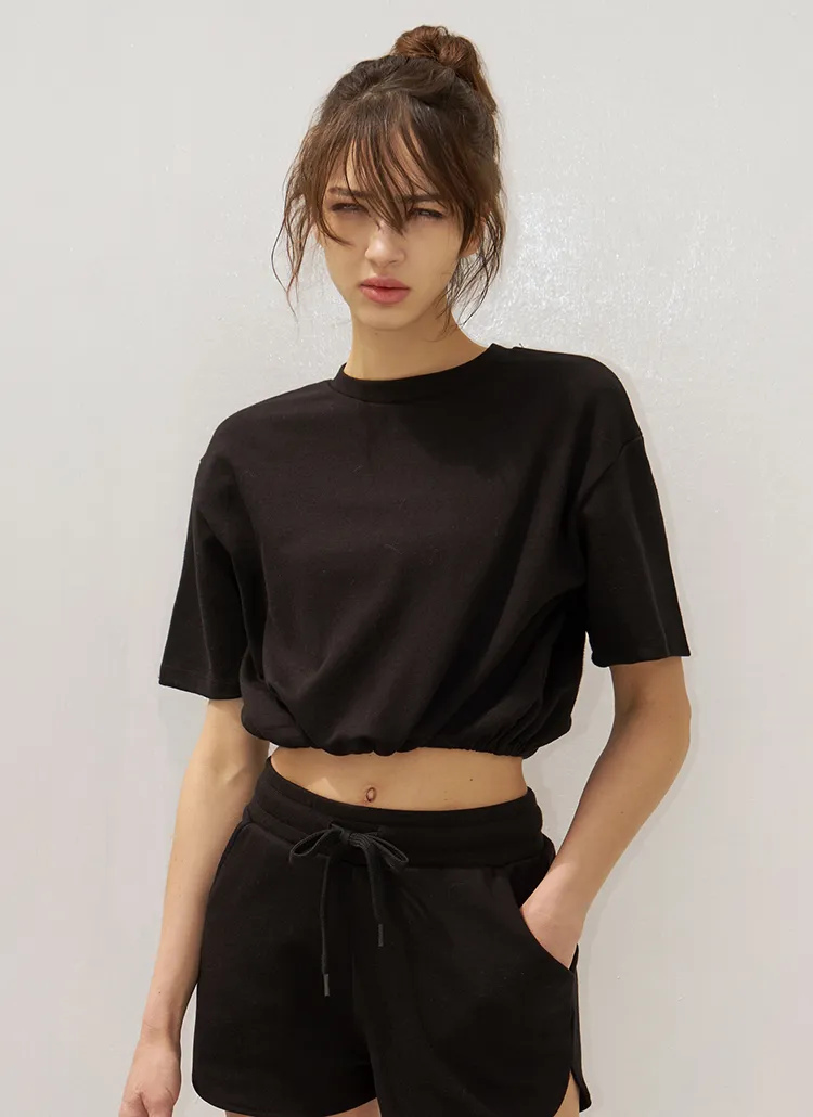 ウエストゴムクロップド半袖Tシャツ(BLACK) | DEVIWEAR | 詳細画像1