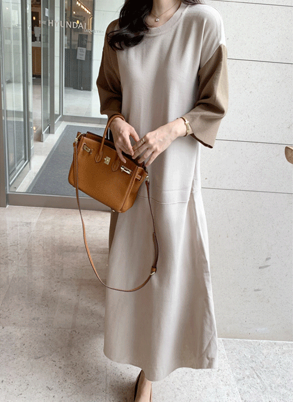 7分丈ラウンドネック配色マーメイドラインワンピース ワンピース ロングワンピース Simpleboutique シンプルブティック ファッション総合通販 Dholic