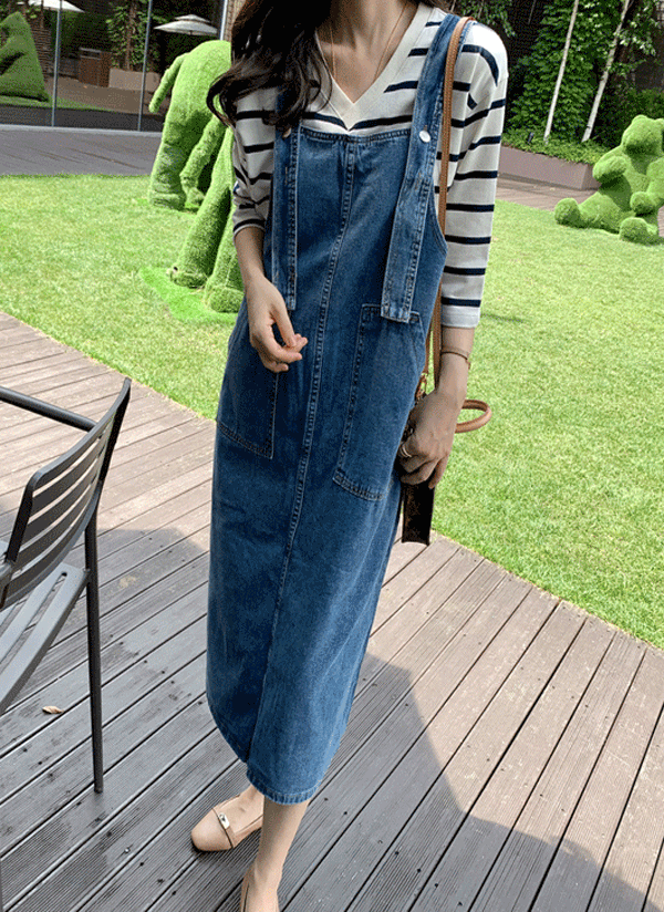 コットンセンターラインポケットバックスリットデニムサロペットワンピース春夏秋冬 ワンピース サロペット Simpleboutique シンプルブティック ファッション総合通販 Dholic