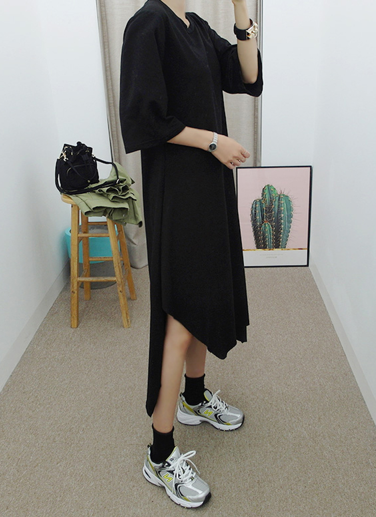 コットン混ラウンドネック7分袖アンバランスヘムワンピース春夏秋 ワンピース ミディワンピース Gaenso ゲンソ ファッション総合通販 Dholic