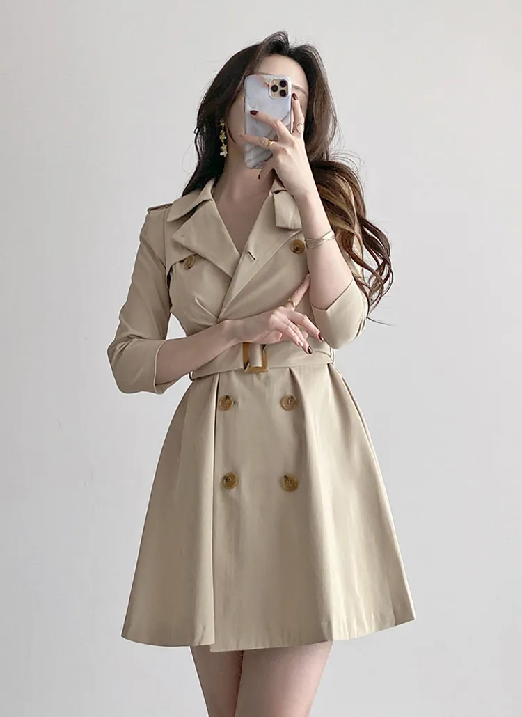 プリーツシフォン トレンチワンピース（サイドプリーツトレンチ コート  