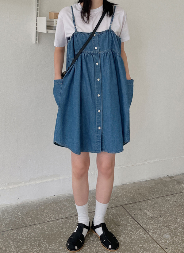 ビスチェサイドアウトポケットデニムワンピース春夏秋 ワンピース サロペット Vinvle ビンブル ファッション総合通販 Dholic