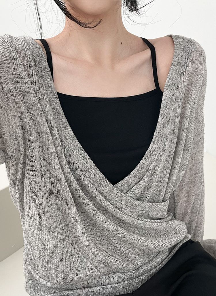 ラップ風シースルーカシュクールレイヤード重ね着リネン麻長袖tシャツ春秋 トップス 長袖tシャツ Beidelli ベイデリー ファッション総合通販 Dholic