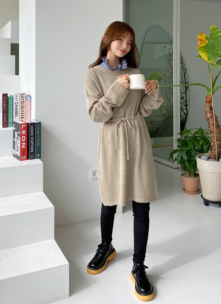 ラウンドネック長袖ドロストロングシンプルニットミニワンピース春夏秋冬 ワンピース ショート Dholic Ladies ディホリックレディース ファッション総合通販 Dholic