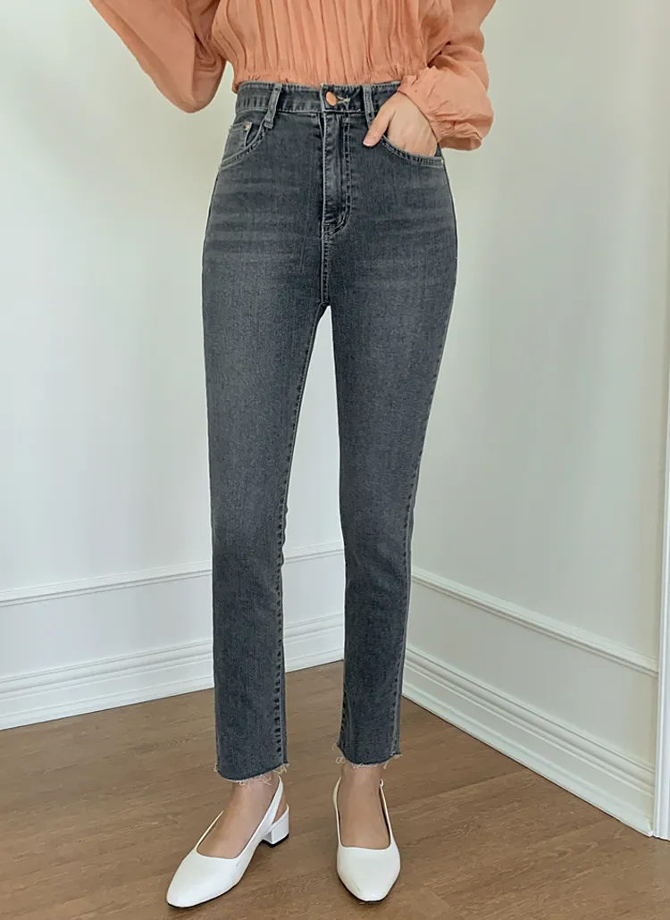 スリムストレートカットオフデニムパンツ | レディースファッション  