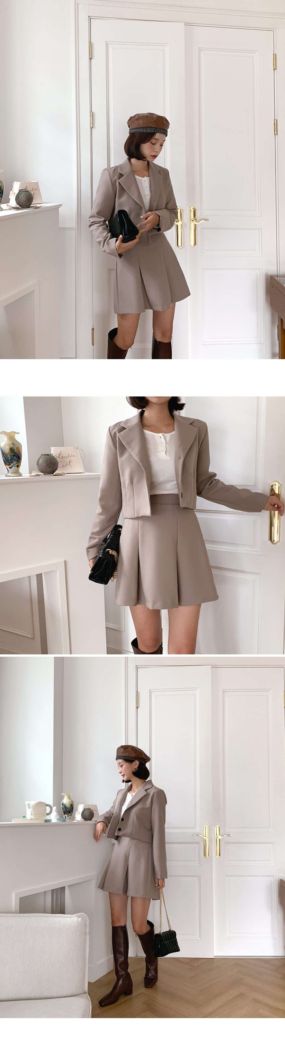 タッククロップドジャケット&ミニスカートSET・全3色
