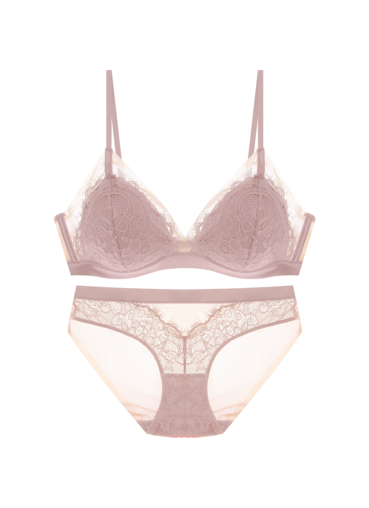 シースルーフラワーパターンブラジャー&ショーツSET