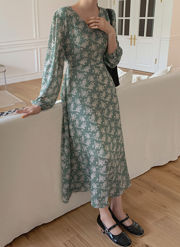 花柄シフォンロングワンピース カーキ 春夏秋冬 ワンピース ロングワンピース Giveu ギブユー ファッション総合通販 Dholic