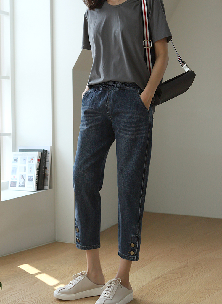 ウエストゴム裾ボタンデニムパンツ レディースファッション通販 Dholic 公式