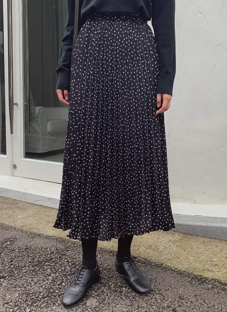 ウエストゴムドット柄プリーツスカート | レディースファッション通販  
