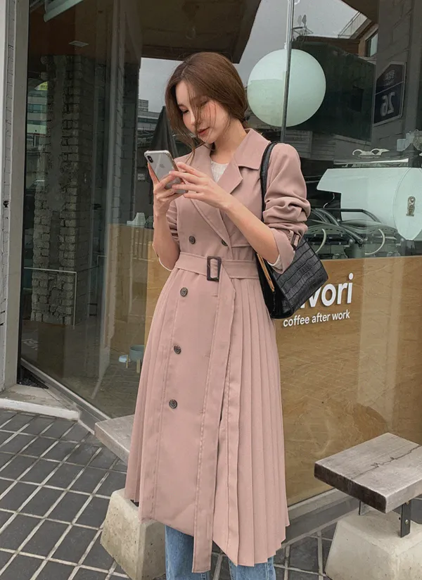 ベルト付サイドプリーツトレンチコート | レディースファッション通販  