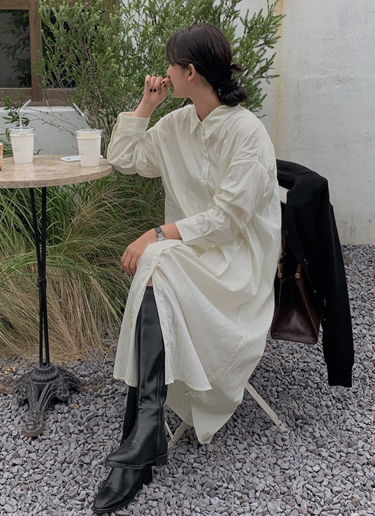 無地シンプルベーシックロングカラーネック長袖シャツワンピース春夏秋冬 ワンピース ロングワンピース Laurenhi ローレンハイ ファッション総合通販 Dholic