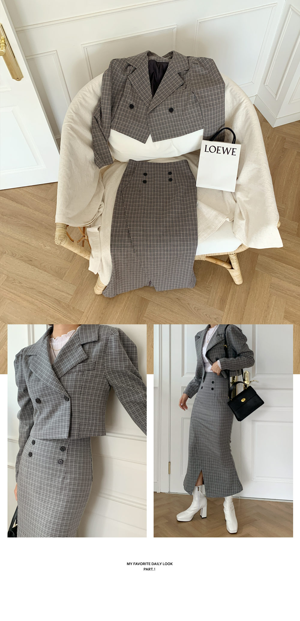 チェッククロップドジャケット&ボタンマーメイドスカートSET・全2色 | DHOLIC | 詳細画像2