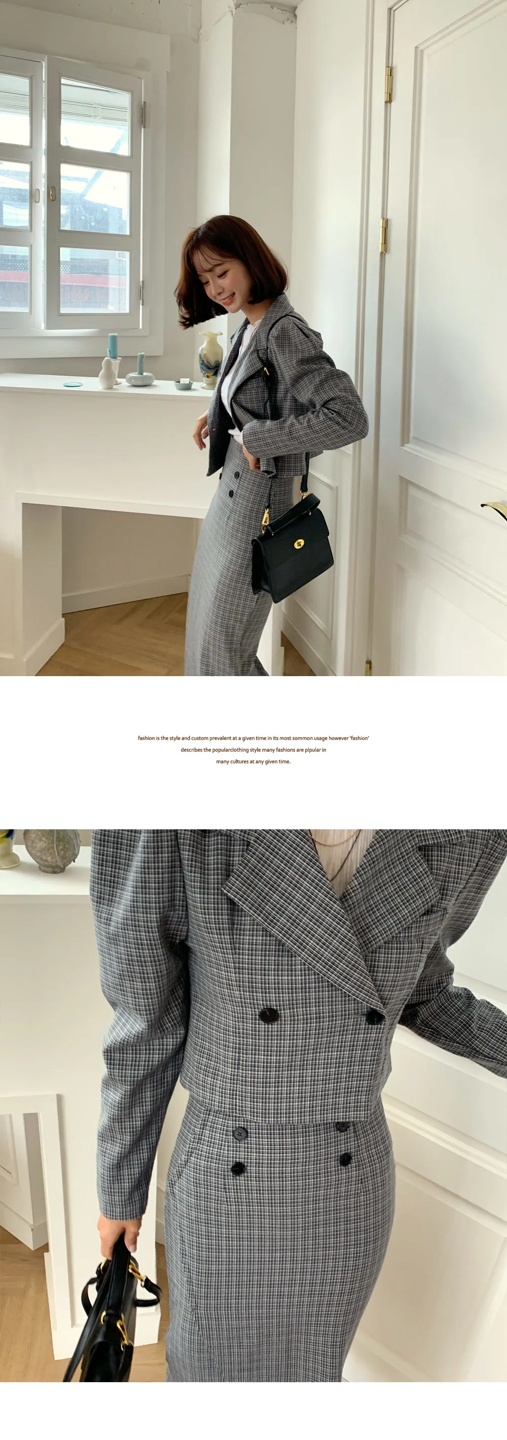 チェッククロップドジャケット&ボタンマーメイドスカートSET・全2色 | DHOLIC | 詳細画像5