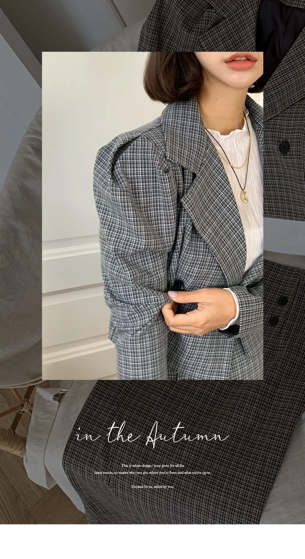 チェッククロップドジャケット&ボタンマーメイドスカートSET・全2色 | DHOLIC | 詳細画像9