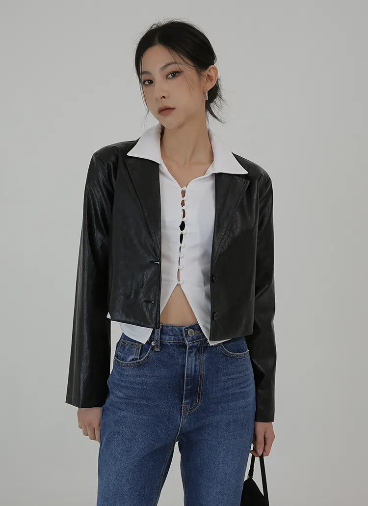 ショート丈レザー調ジャケット | レディースファッション通販 - DHOLIC 