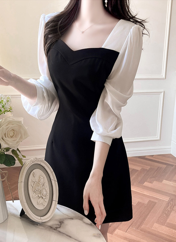 ハートネック配色ミニワンピースシンプル春秋冬 ワンピース ミニワンピース Fiona フィオナ ファッション総合通販 Dholic