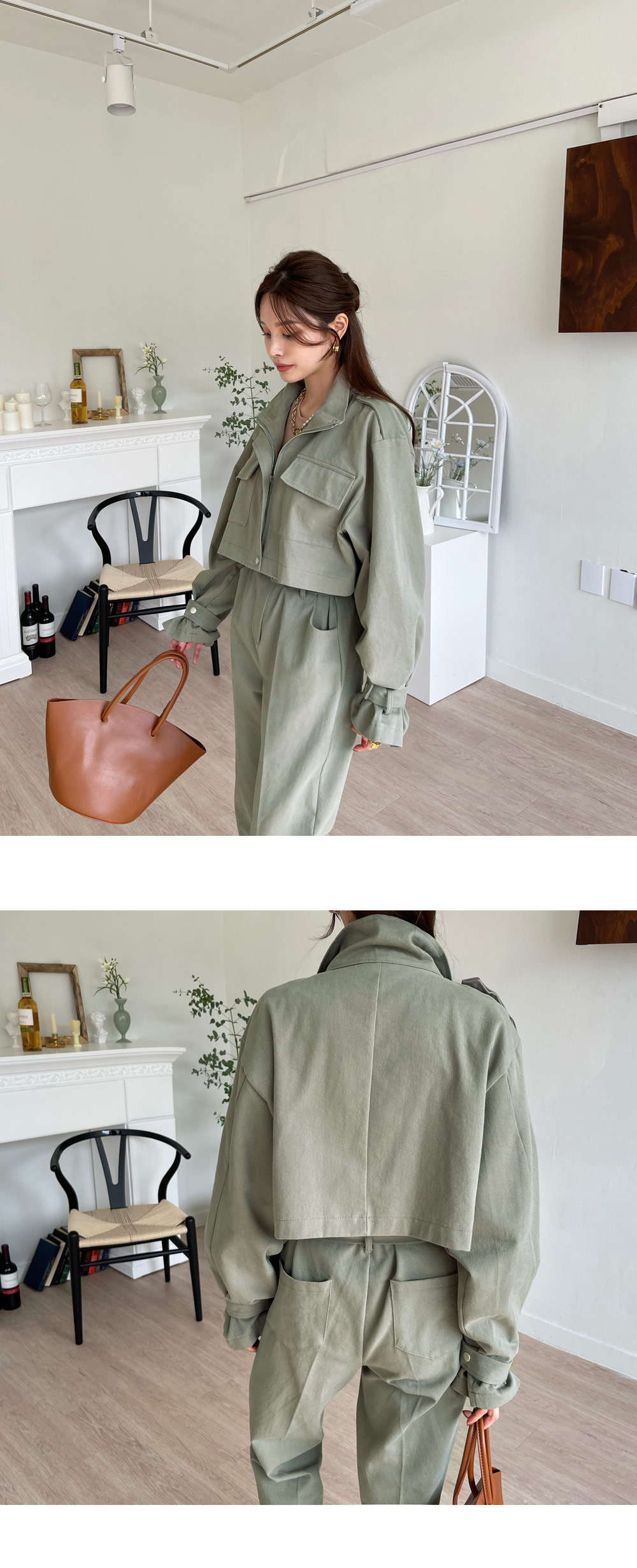 ストラップクロップドジャケット&ベルト付ポケットワイドパンツSET・全3色 | DHOLIC PLUS | 詳細画像3