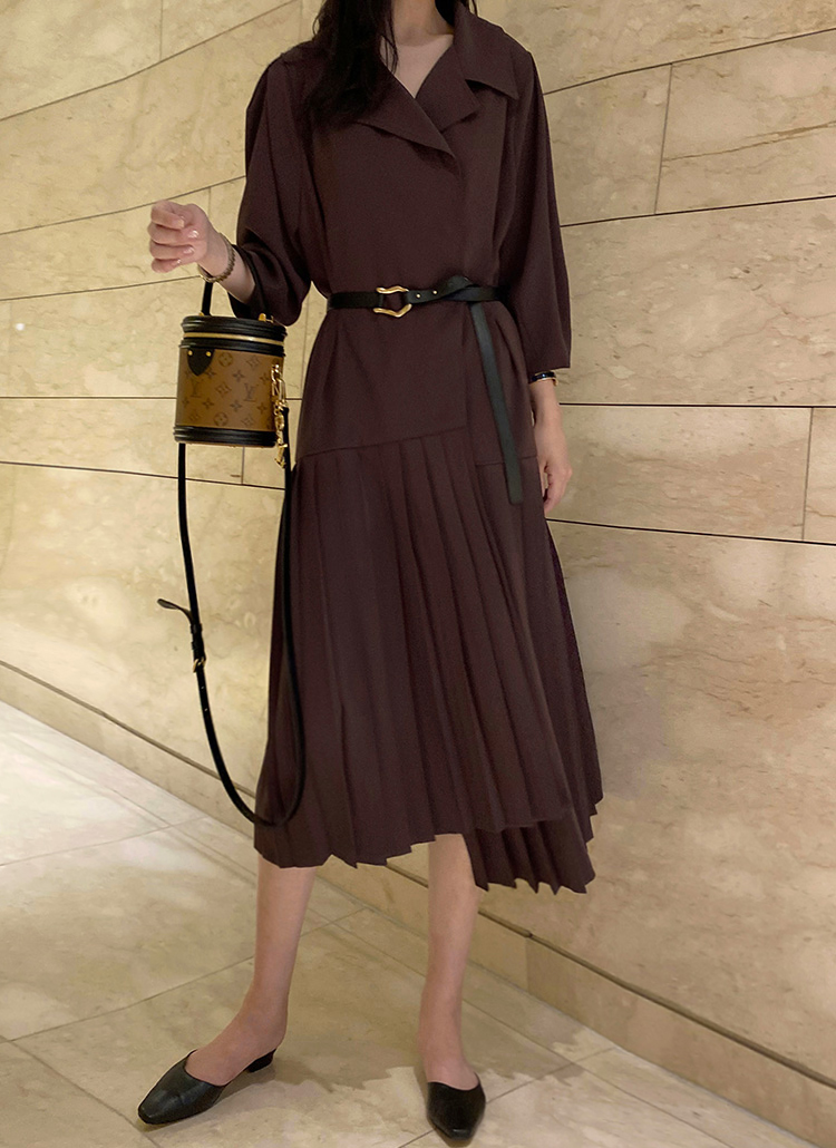 ベルト付プリーツロングワンピースアンバランス春秋冬 ワンピース ロングワンピース Monicaroom モニカルーム ファッション総合通販 Dholic